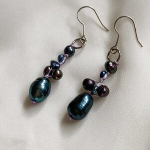Freshwater Pearl Purple Green Earrings